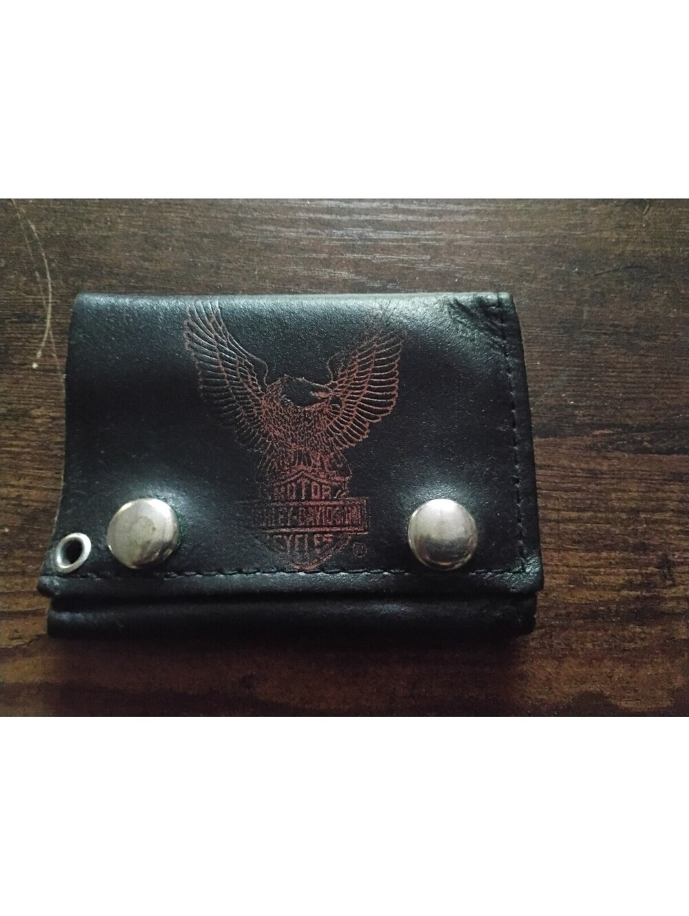 Vintage Harley Davidson Black Leather Eagle Trifold Wallet Card Holder Biker